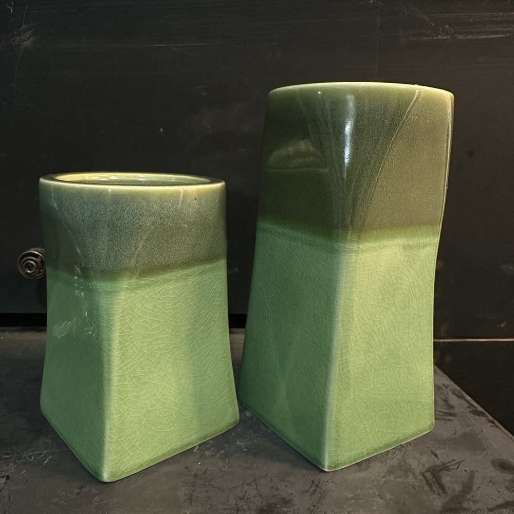 PartyLite Nature's Garden Pillar Candle Holders Pair 6"‎ 8" Botanical Decor